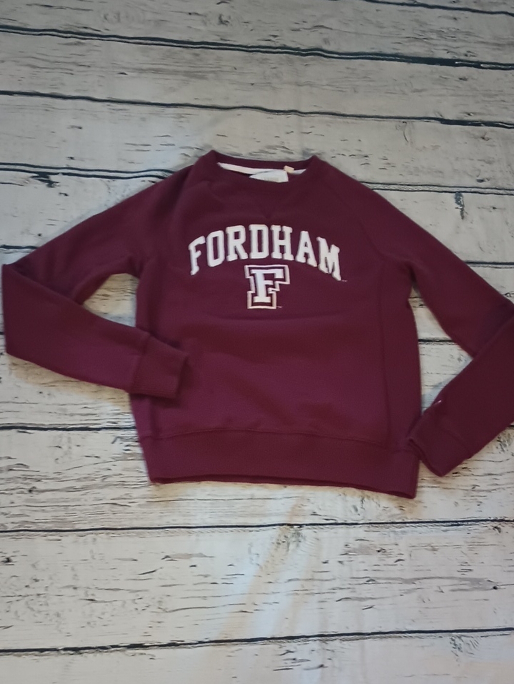 League Collegiate Outfitters Burgundy White Fordham Cotton Blend Sweatshirt S